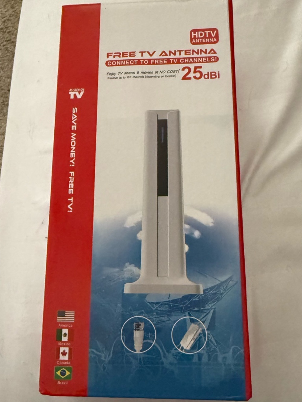 Free TV Antenna 25dBi Indoor HDTV Antenna - White